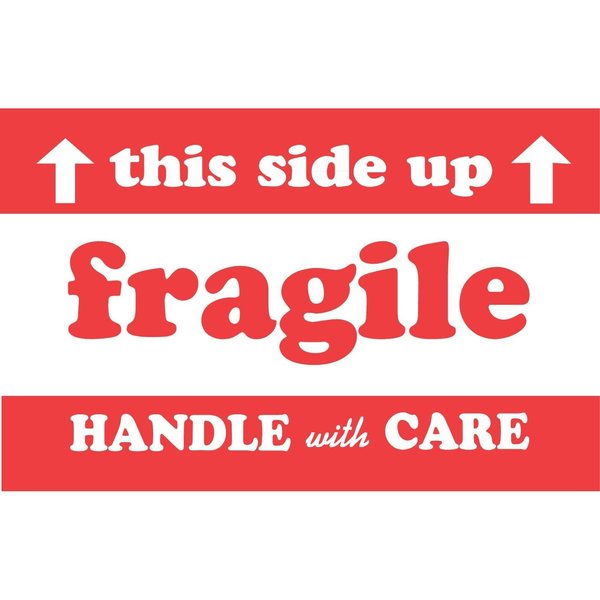 Decker Tape Products Label, DL1520, FRAGILE THIS SIDE UP HANDLE WITH CARE, 3" X 5" DL1520